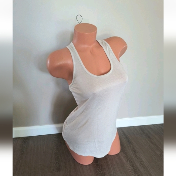 Express Women's Tank Top Racerback Eyelet Sleeveless Top Tan Relaxed Fit Size XS - Picture 2 of 5